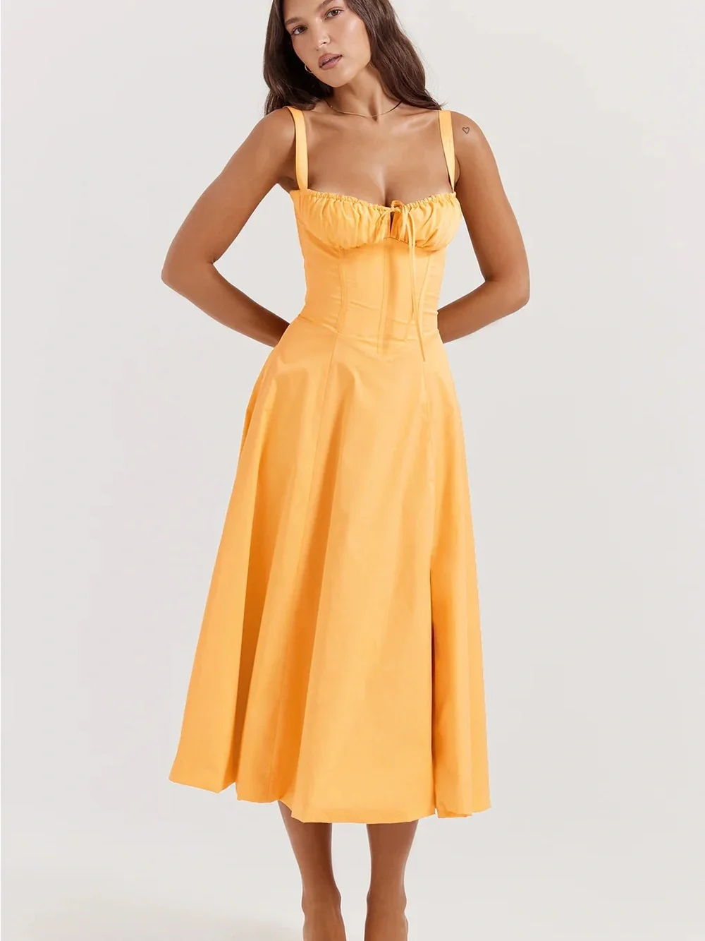 knitted orange dress Elaina Knit Maxi Out Details is a Color:Bronze women's birthday dresses Deja Mesh Overlay Floral